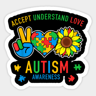 Accept Understand Love Autism Awareness Sunflower Sticker
